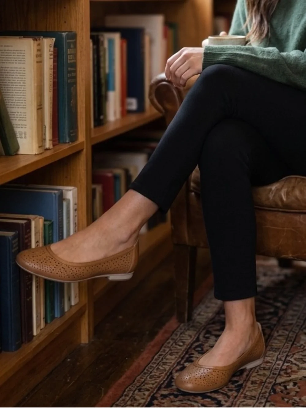 Women’s Earth Tan Perforated Ballet Flats